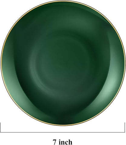 100 PCS Green Gold Plastic Plates, 7 inch Green Disposable Plates for Party, Disposable Dessert Plates for Party, Graduation, Birthday, Wedding