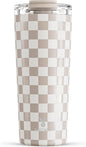 Meoky 24 oz Insulated Travel Coffee Mug: Leak Proof Lid, Checkmate | Stainless by MEOKY
