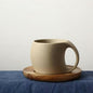6 oz Clay Cup and Wood Saucer Set of 1, Ceramic Coffee Latte Art Mug by Unknown