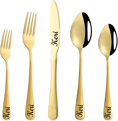 Stainless Steel Customized Flatware Set, Engraving Name Knife Forks Spoon by Unknown