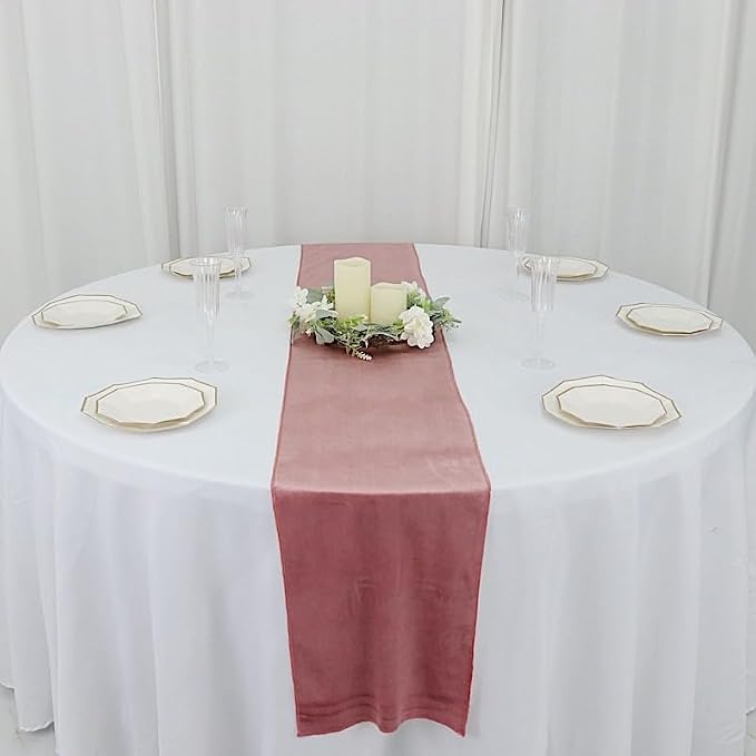 Balsa Circle 10 pcs 12x108-Inch Dusty Rose Premium Velvet Table Runners Wedding - Image 8