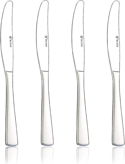 Butter Knife, Dinner Knife, Stainless Steel 4 Pieces Set knives, Square Handle by HISSF