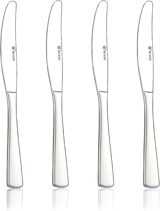 Butter Knife, Dinner Knife, Stainless Steel 4 Pieces Set knives, Square Handle by HISSF