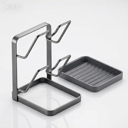 Space-Saving Pot Lid Holder & Spoon Rest - 3-in-1 Organizer with Drip Tray, Keeps Countertops Clear While Cooking (Multifunctional Kitchen Rack)