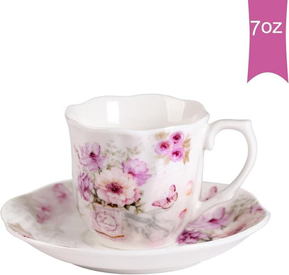 GuangYang 7 oz Porcelain Tea Cups and Saucers set of 6 - Image 3