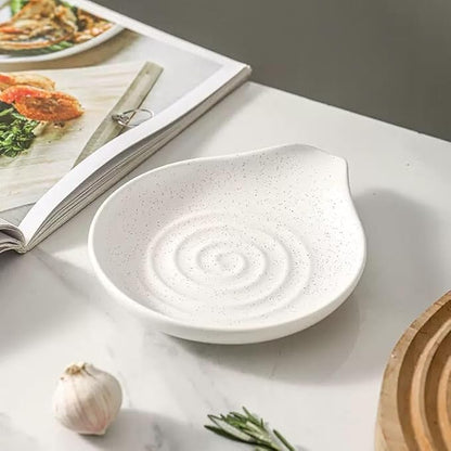 6-Inch Ceramic Spoon Rest - Heat Resistant, Non-Slip for Kitchen Utensils, Spoon Holder Stovetop, Dishwasher Safe - Elegant Spiral Design White, New Year Housewarming Gift