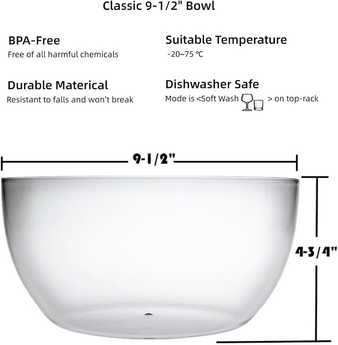 Large Acrylic Salad Bowls and Serving Bowls, Condiments, Break-Resistant Set of - Image 6