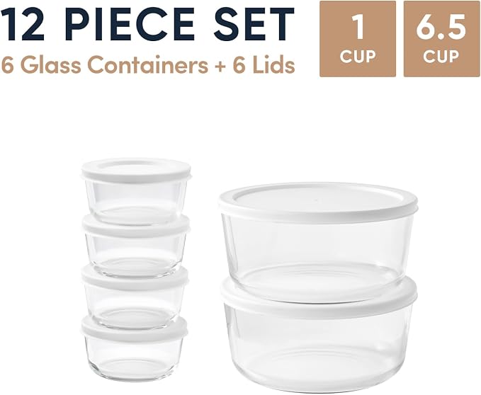 12-Piece Glass Food Storage Containers Set | 1-Cup & 6.5-Cup, Leakproof | - Image 2
