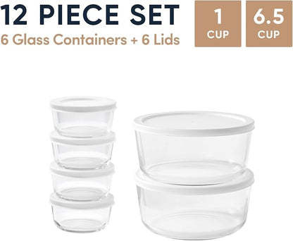 12-Piece Glass Food Storage Containers Set | 1-Cup & 6.5-Cup, Leakproof | - Image 2