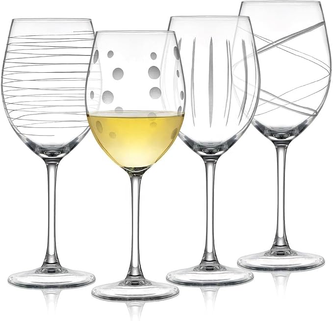 Joeyan Hand Blown Etched Red and White Wine Glasses, Stemmed Glasses by JoeyanHousehold