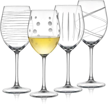 Joeyan Hand Blown Etched Red and White Wine Glasses, Stemmed Glasses by JoeyanHousehold