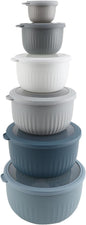 COOK WITH COLOR Prep Bowls with Lids- Wide and Deep Nesting Plastic Small Mixing Bowl Set with Lids, 12 Piece Set - Deep Bowls, Blue/Grey