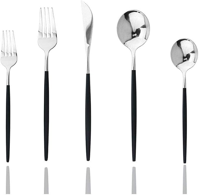 JASHII Black Silver Silverware Set, 20-Piece Stainless Steel Satin Finish by JASHII