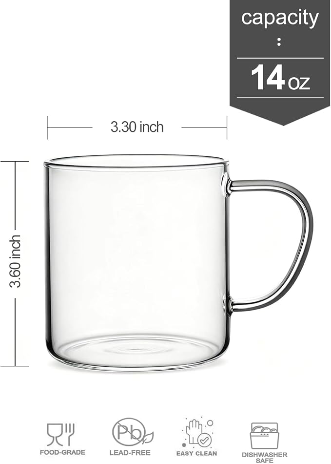 LUXU Glass Coffee Mugs, 14 oz Ice coffee cups, Borosilicate Glass Mugs - Image 6