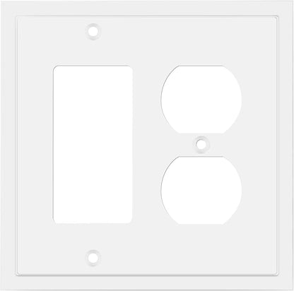 Henne Bery Modern Edge Decorative Wall Plate Switch Plate Outlet Cover, Durable Solid Zinc Alloy (Decorator/Duplex, White)