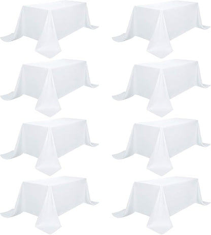 8 Pack White Table Cloth 90 x 156 Inch Rectangular Tablecloths for 8 Foot Rectangle Tables, Wrinkle Resistant White Tablecloth Washable Polyester Fabric Table Covers for Party Wedding Banquet