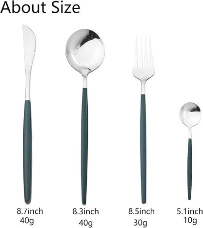 JASHII Flatware Serving Set 24 Piece, Stainless Steel Silverware Set, Modern - Image 3