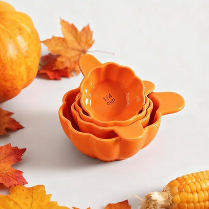 Pumpkin Ceramic Measuring Cups, 4-Piece Set, ⅓ & ¼ Cup Sizes, Baking & Cooking - Image 5