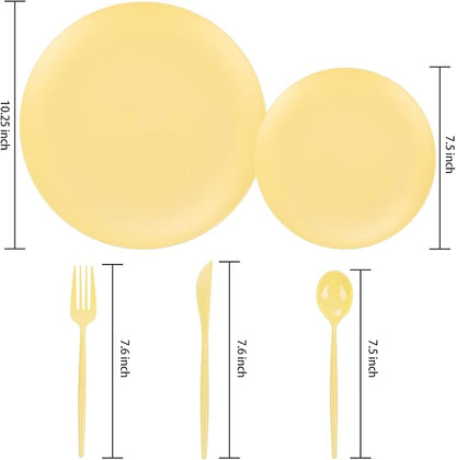 EI 150pcs Yellow Plastic Plates,Heavy Duty Bright Disposable Plate,Fancy Plastic Plates for Party,Yellow Dishes for Wedding,Easter,Afternoon Tea Party,Spring