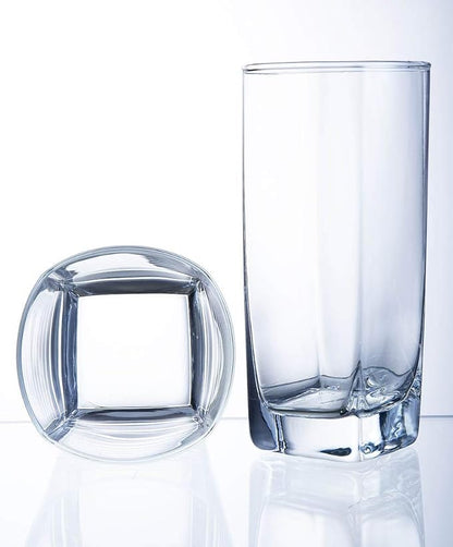 Le'raze Everyday Drinking Glasses Set of 8 Drinkware Kitchen Glasses for Cocktail, Iced Coffee, Beer, Ice Tea, Wine, Whiskey, Water, 4 Tall Highball Glass Cups & 4 Short Old Fashioned.