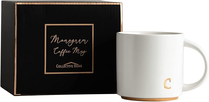 COLLECTIVE HOME Ceramic Coffee Mug, 15 oz Monogram Cup - Image 4