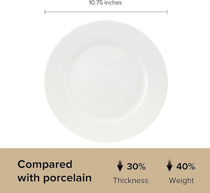 Fine Bone China Dinner Plates 6-Piece, Flate Plate, Pasta Plate 10.75 Inches, Fine Glaze With Pure White Color Sturdy and Durable, Thin Thickness and Light Weight, Microwave and Dishwasher Safe