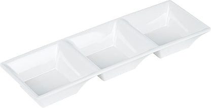 Melamine Triple Bowl, Melamine Triplet Bowl Set - Square Bowls - White - 8.8" - 10ct Box - Voga - Restaurantware