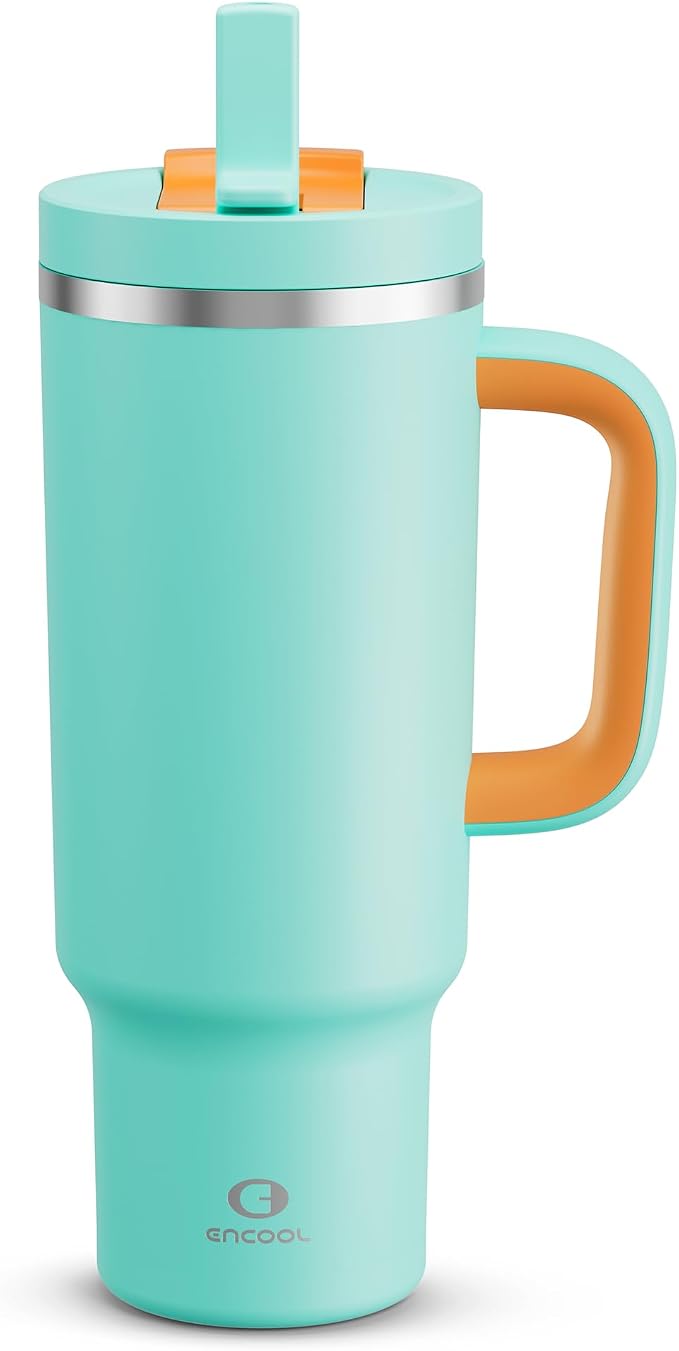 ENCOOL 40 oz Tumbler with Handle and Straw: Stainless Steel Insulated Tumbler by ENCOOL