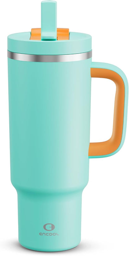 ENCOOL 40 oz Tumbler with Handle and Straw: Stainless Steel Insulated Tumbler by ENCOOL