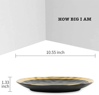 vicrays Ceramic Dinner Plates Set, 10 Inch, Set of 6, Round, Dishwasher Safe, NOT Microwave Safe, Suitable for Steak, Pasta, Home, Party, Restaurant（Black with Golden）
