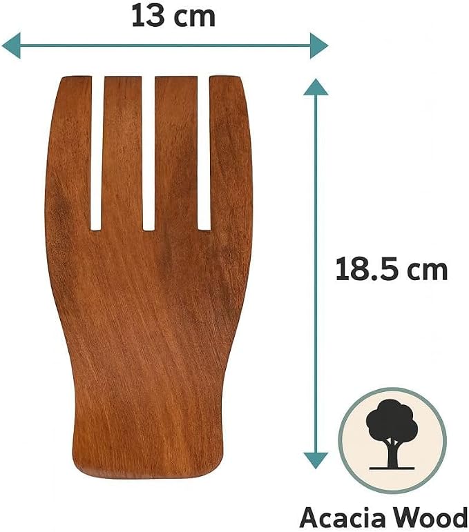 Acacia Wood Salad Servers, 7-inch Serving Hands - Image 2