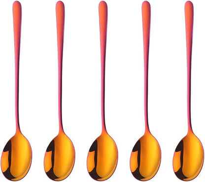 Buyer Star 5-pieces Rainbow Red Dinner Table Spoons 8-Inch Stainless Steel Metal Korean Soup Spoons