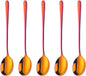 Buyer Star 5-pieces Rainbow Red Dinner Table Spoons 8-Inch Stainless Steel Metal Korean Soup Spoons