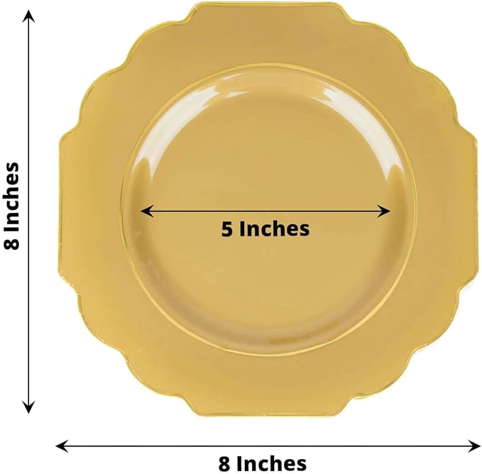 Gold Hard Plastic Dessert Plates, 50 Pack 8" Disposable Round Baroque Plates - Image 3
