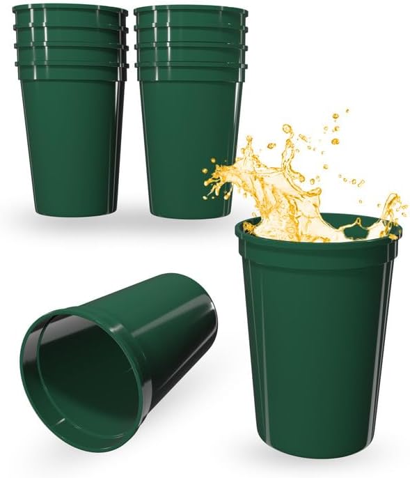 PartyPrints 10 Pack Small 10 to 12 oz Kelly Green Reusable Blank Plastic Cups by PartyPrints