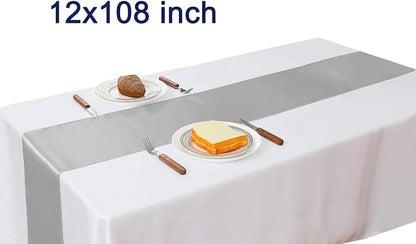 Pack of 10 Wedding Satin Silver Table Runners 12 x 108 Inches Silver Gray Table - Image 3