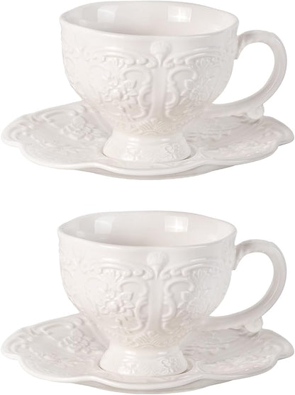KAMMAK Tea Cups and Saucers Set of 2, 7.8 oz Porcelain Coffee Cups, 565N | by KAMMAK
