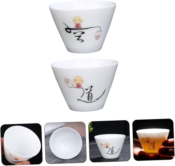 2Pcs Ceramic Tea Cups Retro Style Porcelain Teaware Delicate Handleless Kung Fu - Image 6
