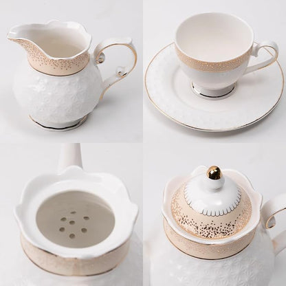 Sweejar 21 Pieces Porcelain Tea Set, Vintage Gold Trimmed Teapot Cup and Saucer - Image 5