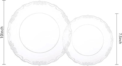 U-QE 60PCS Clear Plastic Plates for Party - Clear Plates Disposable Heavy Duty for Party & Wedding - Include 30PCS 10inch Dinner Plates and 30PCS 7.5inch Dessert/Salad Plates