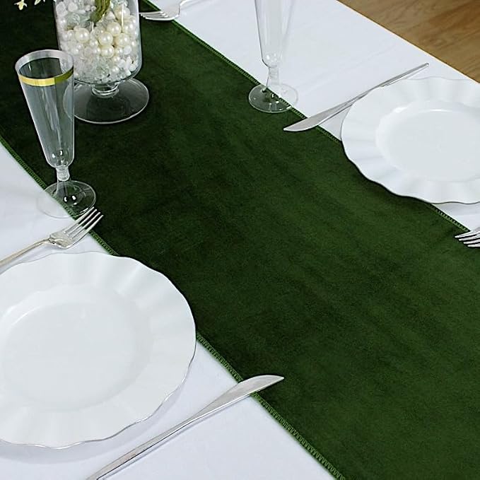 Balsa Circle 10 pcs 12x108-Inch Olive Green Premium Velvet Table Runners - Image 6