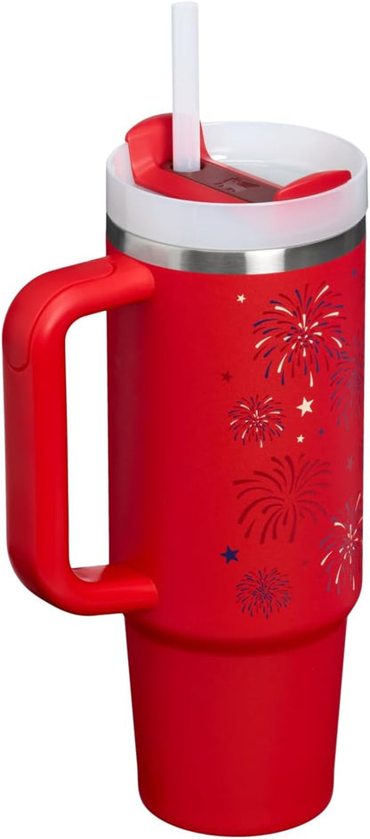 STANLEY Quencher H2.0 Flow State Tumbler, 30 oz, Chili Red Fireworks | Handle - Image 3