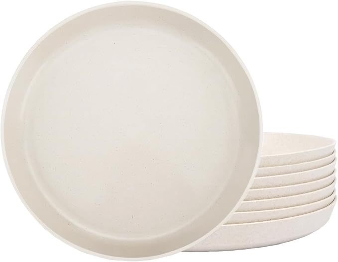 10 Inch Plastic Dinner Plates Set of 8, Microwave Safe Wheat Straw Plates by Homestockplus