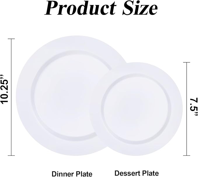 BESTSTAR 200PCS White Plastic Plates Set | 100 10.25 inch Dinner Plate and 100 - Image 2