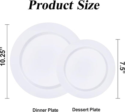 BESTSTAR 200PCS White Plastic Plates Set | 100 10.25 inch Dinner Plate and 100 - Image 2