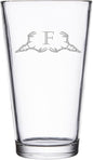 Hat Shark Deer Skull Letter Monogram Pint Beer Glass, 16 oz, Clear, A-Z Initials (1, Letter F)