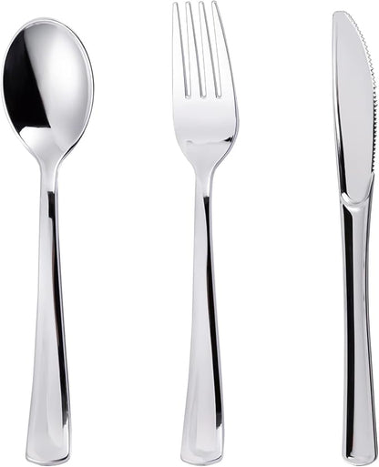 200PCS Silver Plastic Silverware, Disposable Utensils & Cutlery | 100 Forks by N9RTABLEWARE