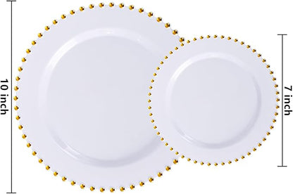 EI 60pcs White Plastic Plates with Gold Rim,Heavy Duty 10" Dinner & 7" Dessert Plate Disposable,White and Gold Plate for Party,Wedding,Birthday,Afternoon Tea,Spring,Mother's Day,Valentine's Day