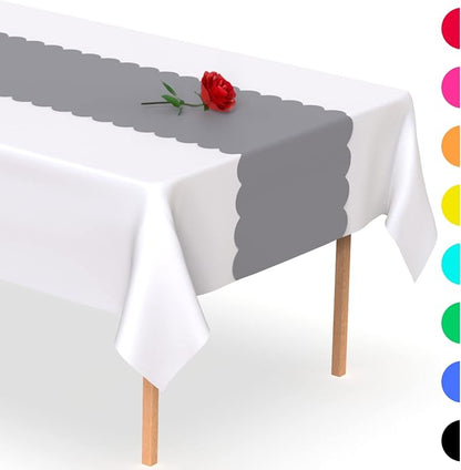 Silver Grey Scallop Table Runner, Disposable Plastic, 5 Pk - Image 7