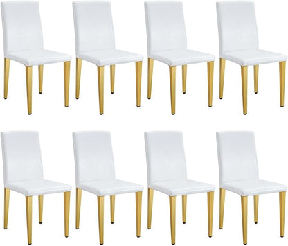 White Dining Chairs Set of 8,Faux Leather with Gold Metal Legs,Armless Kitchen Room Chairs Set of 8,Max Load 300 Lbs,High Back Modern Design for Home Kitchen Living Room Bedroom